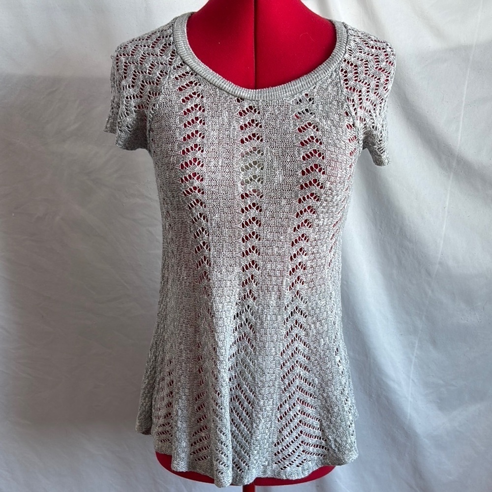 SM322 Mossimo Supply Co Gray Ribbed Fitted Short Sleeve Blouse